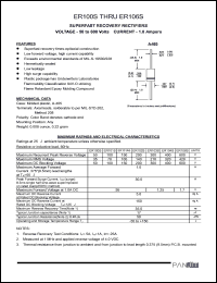 ER100S datasheet: Isolation superfast recovery rectifier. Max recurrent peak reverse voltage 50V. Max average forward rectified current (9.5mm lead lehgths at Ta=55degC) 1.0A. ER100S