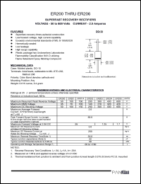 ER203 datasheet: Superfast recovery rectifier. Max recurrent peak reverse voltage 300V. Max average forward current 2.0 A. ER203