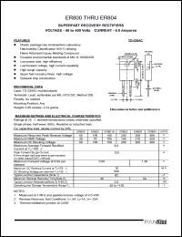 ER804 datasheet: Superfast recovery rectifier. Max recurrent peak reverse voltage 400V. Max average forward rectified current 8.0 A. ER804