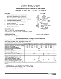 ER800F datasheet: Isolation superfast recovery rectifier. Max recurrent peak reverse voltage 50V. Max average forward rectified current 8.0 A. ER800F