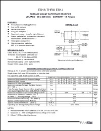 ES1A datasheet: Surface mount superfast rectifier. Max recurrent peak reverse voltage 50V. Max average forward rectified current 1.0 A. ES1A