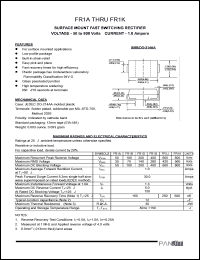 FR1A datasheet: Surface mount fast switching rectifier. Max recurrent peak reverse voltage 50V. Max average forward rectified current 1.0 A. FR1A