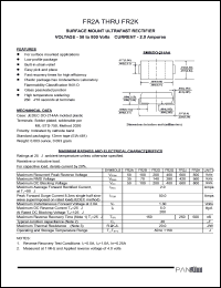 FR2D datasheet: Surface mount ultrafast rectifier. Max recurrent peak reverse voltage 200V. Max average forward rectified current 2.0 A. FR2D