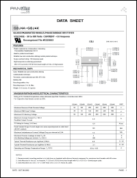 GBJ4D datasheet: Glass passivated single-phase bridge rectifier. Max recurrent peak reverse voltage 200V. Max average forward rectified output current 4.0 A(Tc=100degC). GBJ4D