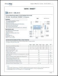 GBJ8D datasheet: Glass passivated single-phase bridge rectifier. Max recurrent peak reverse voltage 200V. Max average forward rectified output current 8.0A(Tc=100degC), 6.0A(Ta=45degC). GBJ8D