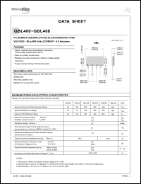 GBL402 datasheet: Miniature single-phase silicon bridge rectifier. Max recurrent peak reverse voltage 200V. Max average forward rectified output current 4.0A(Tc=50degC), 3.0A(Tj=40degC). GBL402