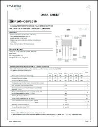 GBP200 datasheet: In-line glass passivated single-phase bridge rectifier. Max recurrent peak reverse voltage 50V. Max average rectified output current 2.0A. GBP200