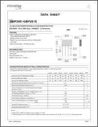 GBP2010 datasheet: In-line glass passivated single-phase bridge rectifier. Max recurrent peak reverse voltage 1000V. Max average rectified output current 2.0A. GBP2010