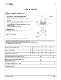 GBPC1504 datasheet: High current silicon bridge rectifier. Max recurrent peak reverse voltage 400 V. Max average forward current for resistive load at Tc=55degC 15 A. GBPC1504
