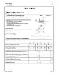 GBPC2506 datasheet: High current silicon bridge rectifier. Max recurrent peak reverse voltage 600 V. Max average forward current for resistive load at Tc=55degC 25 A. GBPC2506