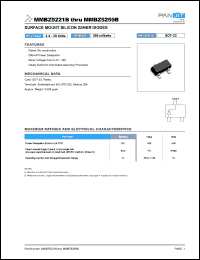 MMBZ5235B datasheet: Surface mount silicon zener diode. Nominal zener voltage Vz = 6.8 V @ Izt. 500 mWatts zener diode. MMBZ5235B