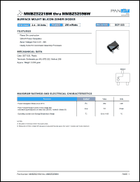 MMBZ5226BW datasheet: Surface mount silicon zener diode. Nominal zener voltage Vz = 3.3 V @ Izt. 200 mWatts zener diode. MMBZ5226BW