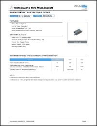 MMSZ5230B datasheet: Surface mount silicon zener diode. Nominal zener voltage Vz = 4.7 V @ Izt. 500 mWatts zener diode. MMSZ5230B