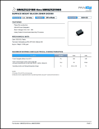 MMSZ5225BS datasheet: Surface mount silicon zener diode. Nominal zener voltage Vz = 3 V @ Izt. 200 mWatts zener diode. MMSZ5225BS
