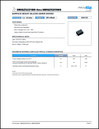 MMSZ5231BS datasheet: Surface mount silicon zener diode. Nominal zener voltage Vz = 5.1 V @ Izt. 200 mWatts zener diode. MMSZ5231BS