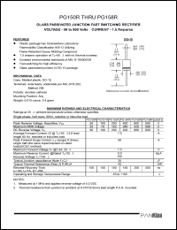 PG152R datasheet: Glass passivated junction fast switching rectifier. Max recurrent peak reverse voltage 200 A. Average forward current. IO at 55degC, 3.8inches lead length 60 Hz, resistive or inductive load 1.5 A. PG152R