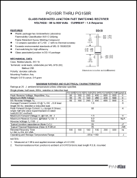 PG154R datasheet: Glass passivated junction fast switching rectifier. Max recurrent peak reverse voltage 400 A. Average forward current. IO at 55degC, 3.8inches lead length 60 Hz, resistive or inductive load 1.5 A. PG154R
