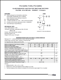 PG104RS datasheet: Glass passivated junction fast switching rectifier. Max recurrent peak reverse voltage 400 A. Max average forward rectified current 9.5mm lead length at 55degC 1.0 A. PG104RS