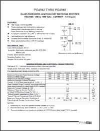 PG4942 datasheet: Glass passivated junction fast switching rectifier. Max recurrent peak reverse voltage 200 A. Max average forward rectified current 9.5mm lead length at Ta = 55degC  1.0 A. PG4942
