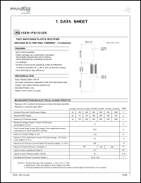 PS158R datasheet: Fast switching plastic rectifier. Max recurrent peak reverse voltage 800 V. Max average forward rectified current 9.5mm lead length at Ta = 55degC  1.5 A. PS158R