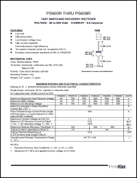 PS606R datasheet: Fast switching plastic rectifier. Max recurrent peak reverse voltage 600 V. Max average forward rectified current at Ta = 55degC  6.0 A. PS606R