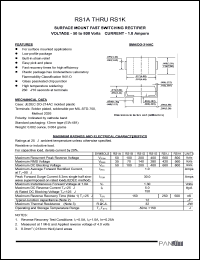 RS1A datasheet: Surfase mount fast switching rectifier. Max recurrent peak reverse voltage 50 V. Max average forward rectified current at Tl = 90degC  1.0 A. RS1A