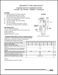 SB1620CT datasheet: Schottky barrier rectifier. Max recurrent peak reverse voltage 20 V. Max average forward rectified current at Tc = 90degC  16.0 A. SB1620CT