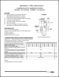 SB1680CT datasheet: Schottky barrier rectifier. Max recurrent peak reverse voltage 80 V. Max average forward rectified current at Tc = 90degC  16.0 A. SB1680CT