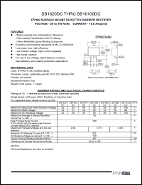 SB1680DC datasheet: DDPak surfase mount schottky barrier rectifier. Max recurrent peak reverse voltage 80 V. Max average forward rectified current at Tc = 90degC  16.0 A. SB1680DC