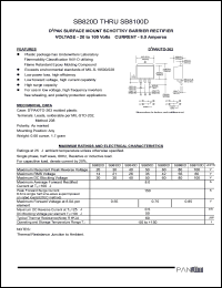 SB8100D datasheet: DDPak surfase mount schottky barrier rectifier. Max recurrent peak reverse voltage 100 V. Max average forward rectified current at Tc = 100degC  8 A. SB8100D