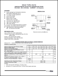 SK23 datasheet: Surfase mount schottky barrier rectifier. Max recurrent peak reverse voltage 30 V. Max average forward rectified current 2.0 A. SK23