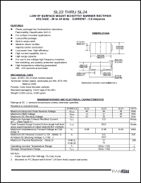 SL24 datasheet: Low VF surfase mount schottky barrier rectifier. Max recurrent peak reverse voltage 40 V. Max average forward rectified current 2.0 A. SL24