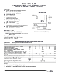 SL33 datasheet: Low VF surfase mount schottky barrier rectifier. Max recurrent peak reverse voltage 30 V. Max average forward rectified current 3.0 A. SL33