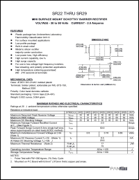 SR24 datasheet: Mini surfase mount schottky barrier rectifier. Max recurrent peak reverse voltage 40 V. Max average forward rectified current 2.0 A. SR24