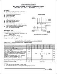 SR33 datasheet: Mini surfase mount schottky barrier rectifier. Max recurrent peak reverse voltage 30 V. Max average forward rectified current 3.0 A. SR33