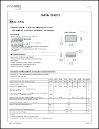 SX33 datasheet: Surfase mount schottky barrier rectifier. Max recurrent peak reverse voltage 30 V. Max average forward current 3.0 A. SX33
