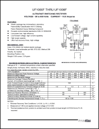 UF1003F datasheet: Ultrafast switching rectifier. Max recurrent peak reverse voltage 300 V. Max average forward rectified current 10.0 A. UF1003F