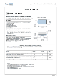 P4SMAJ5.0A datasheet: Surfase mount transient voltage suppressor. Reverse stand-off voltage 5.0 V. Breakdown voltage(min/max) 6.40/7.55 V. Test current 10 mA. Reverse leakage 800 uA. Max clamp voltage 9.2 V. Peak pulse current 43.5 A. P4SMAJ5.0A