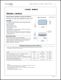 P4SMAJ8.0CA datasheet: Surfase mount transient voltage suppressor. Reverse stand-off voltage 8.0 V. Breakdown voltage(min/max) 8.89/10.23 V. Test current 1.0 mA. Reverse leakage 100 uA. Max clamp voltage 13.6 V. Peak pulse current 29.4 A. P4SMAJ8.0CA