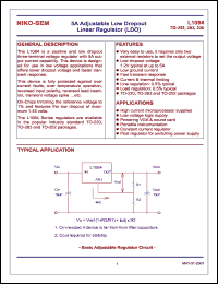 L1084T datasheet: 5A adjustable low dropout linear regulator (LDO) L1084T