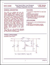 L1581T-2.5 datasheet: Dual input ultra low dropout voltage regulator (ULDO), 2.5V L1581T-2.5