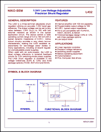 L432M3A datasheet: 1.24V low-voltage adjustable precision shunt regulator, tolerance 0.5% L432M3A