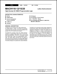 MACH110-20JC datasheet: High-density EE CMOS programmable logic, 32 macrocells, 38 Inputs, 20ns MACH110-20JC