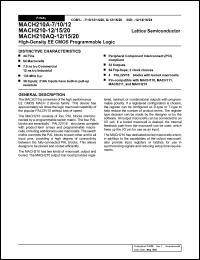 MACH210-14JI datasheet: High-density EE CMOS programmable logic, 64 macrocells, 32 outputs, 38 Inputs, 64 flip-flops; 2 clock choices, 14ns MACH210-14JI