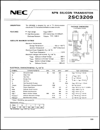2SC3209 datasheet: NPN transistor for use in TV chroma output circuits and TV horizontal deflection output circuits 2SC3209