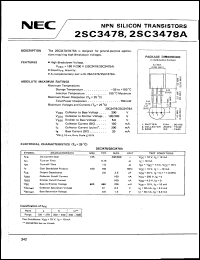 2SC3478 datasheet: NPN transistor for general-purpose applications requiring high breakdown voltage 2SC3478