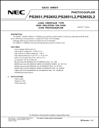 PS2652L2 datasheet: Photocoupler for power supply, telephone, FAX and FA/OA equipment applications, isolation voltage = 5000V PS2652L2