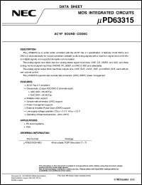 uPD63315GA-9EU datasheet: AC97 sound codec for PC sound system and PDA applications uPD63315GA-9EU