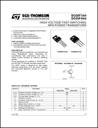 SGSIF344 datasheet: NPN power transistor for switch mode power supplies and horizontal deflection for colour TV and monitors applications, 40W SGSIF344