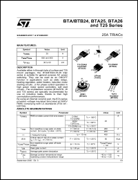 BTA25-800BW datasheet: Triac, 25A, sensitivity 50 mA, 800V BTA25-800BW